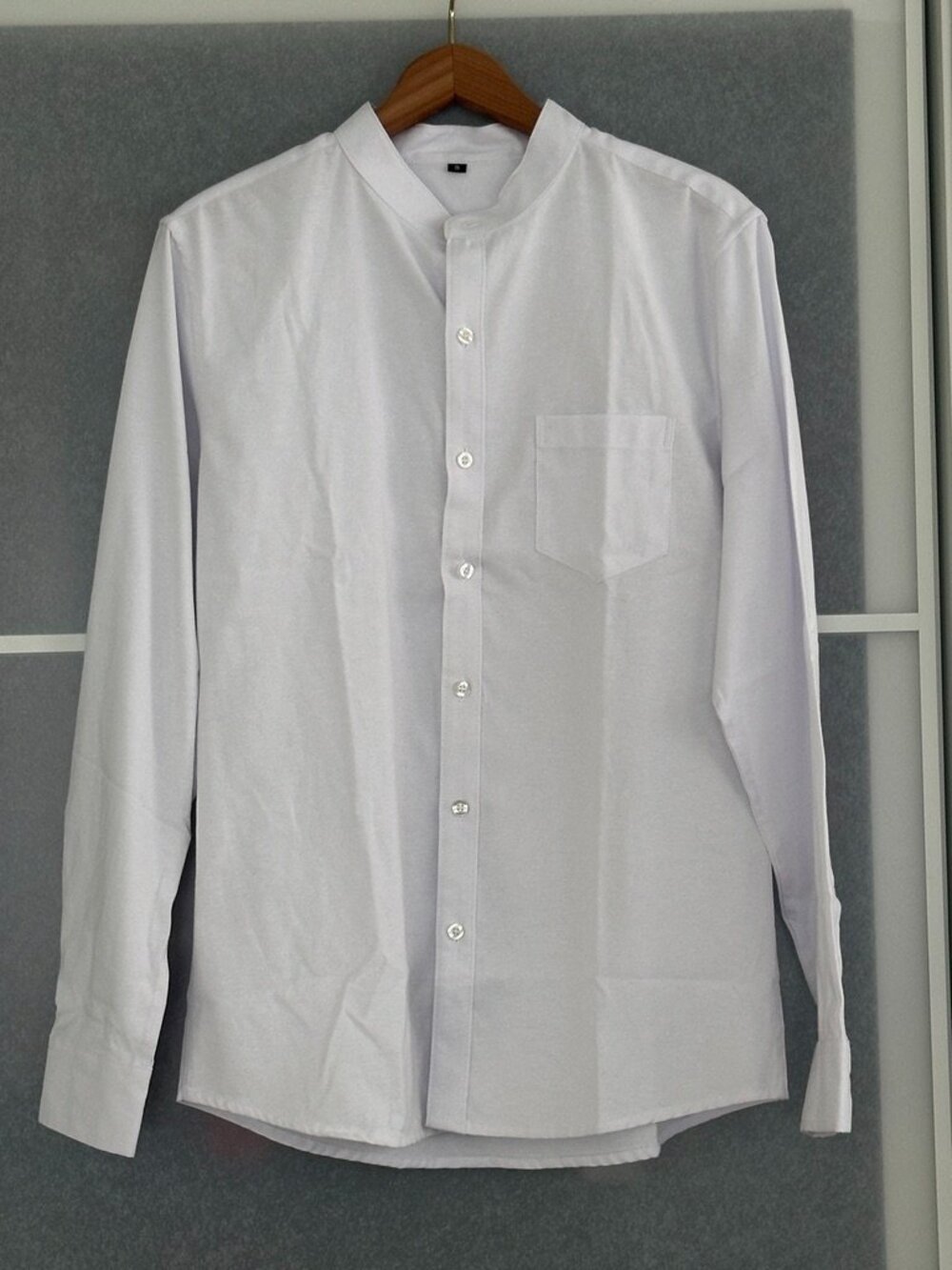 Men's Mandarin Collar Long Sleeve Button Up Oxford Shirts with Chest Pocket